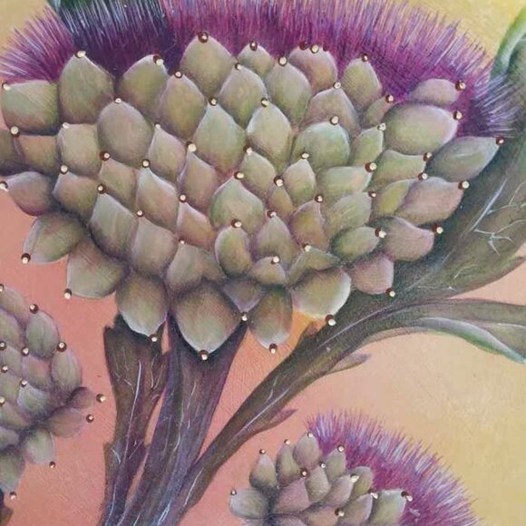 3 meticulously Hand Painted Enamel & Signed Metal Artichoke Collector Display Pl - Picture 7 of 12